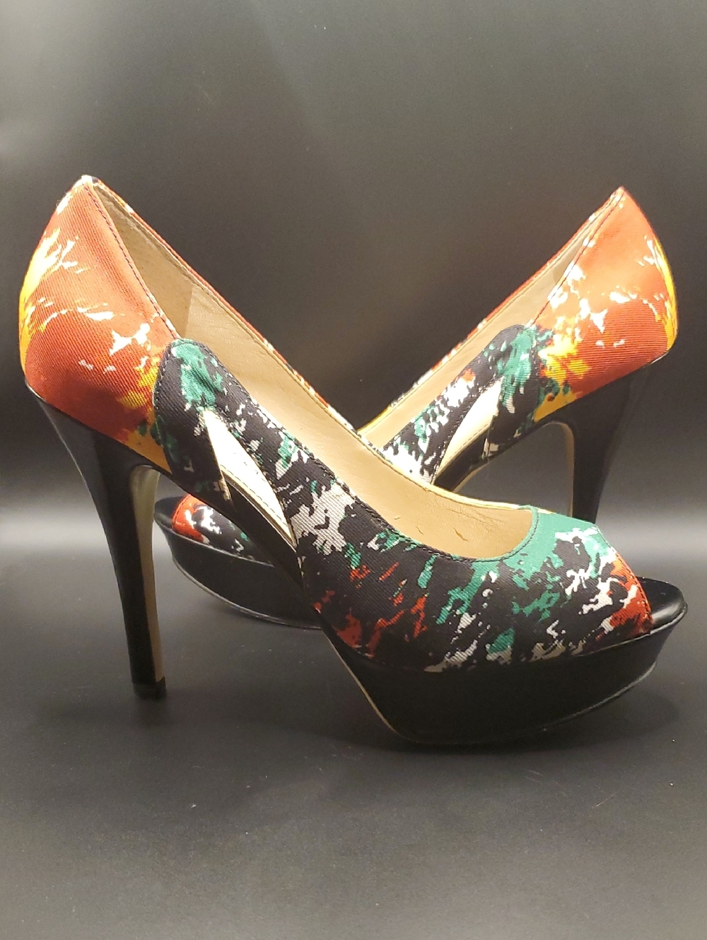 Marc Fisher Multi-Color Abstract Peep-Toe Platform Pumps